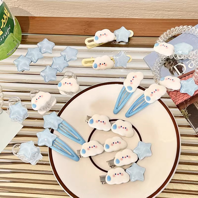 Blue Cloud estrella horquilla hembra lindo dopamina flequillos clip lateral horquilla frente duckbill BB clip tocado