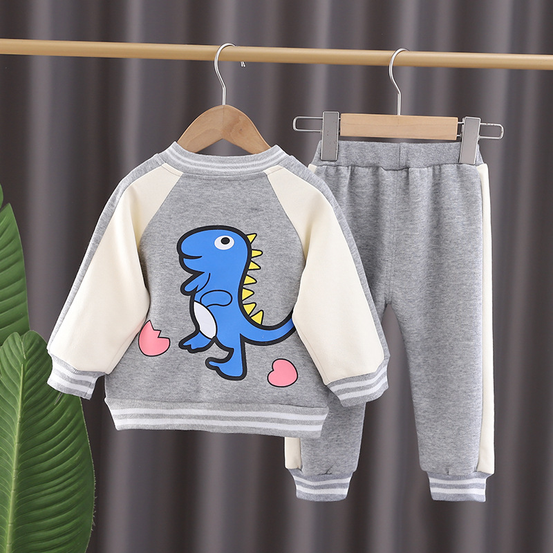 Spring and Autumn Boys New Clothing Children's Sweater Pants Cartoon Dinosaur Two Piece Set Handsome Baby_voghion.com