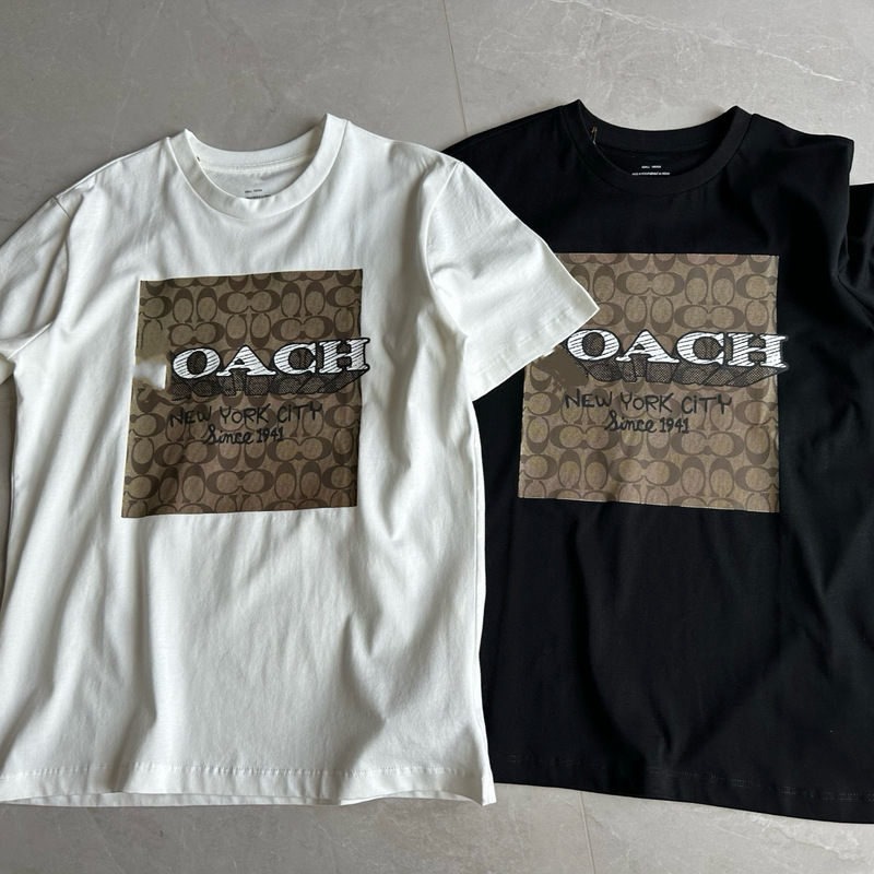 Ch Koujia Unisex Classic Monogram Square 3D Letter Round Neck Short-Sleeve Couple's Cotton T-Shirt in European and American Style