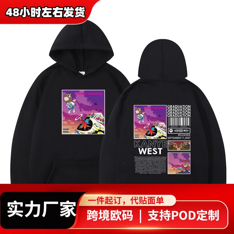 【Cross-Border European Size】2024 Rapper Kanye West Graduation Print Hoodie for Men Cool