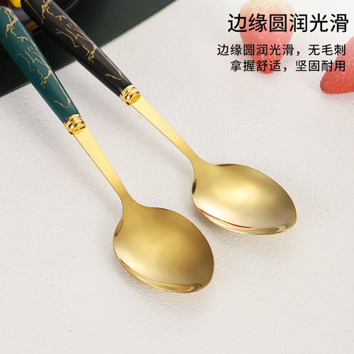 Cross-border stainless steel Western tableware marble pattern handle hotel steak knife fork spoon tea spoon 24-piece set storage rack set