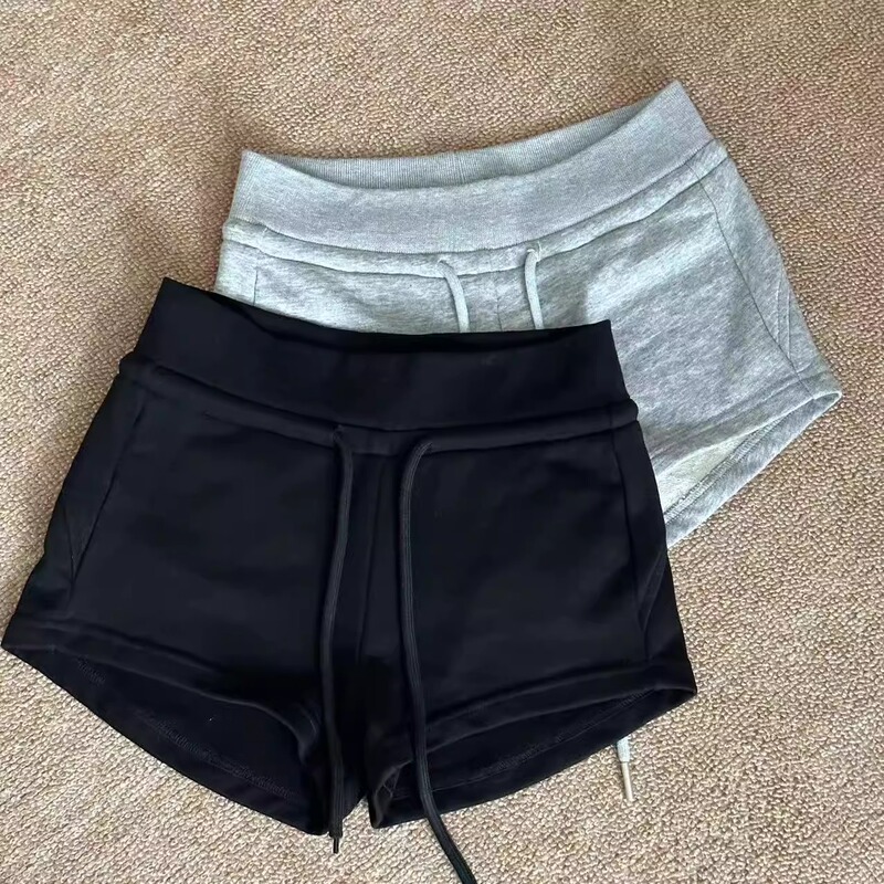 Loose-Fit mm Gray Sports Shorts Sexy Hot Pants Drawstring Casual Pants Women's Summer Low-Waist Straight Pants Black Pants