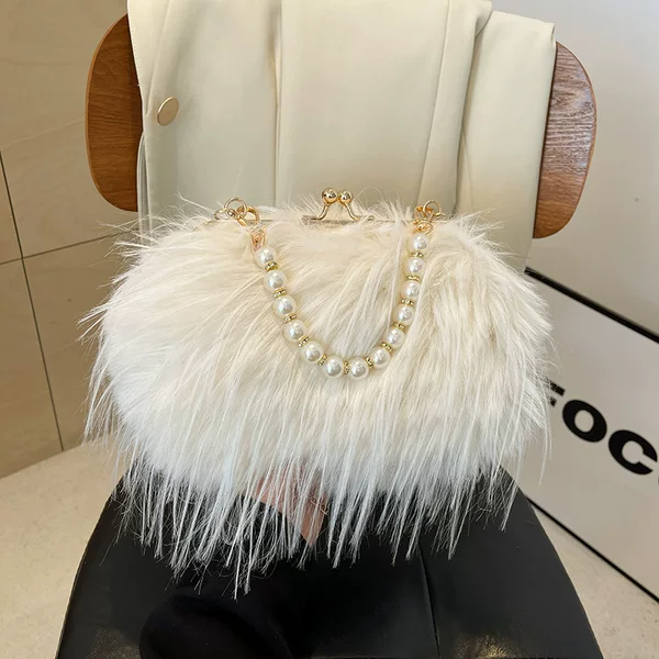 Autumn and Winter Trendy Long Tassel Pearl Chain Bag, Gentle Style Handbag, Evening Handbag, Fashionable Crossbody Bag