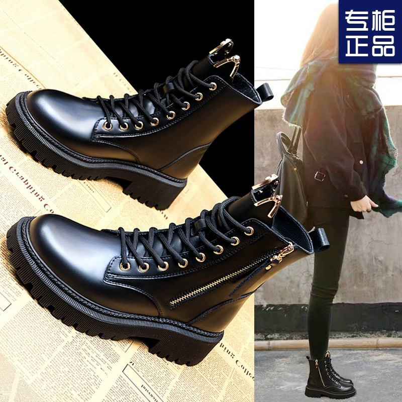 Ботинки Martins, женские весенне-осенние одиночные сапоги с молнией сбоку, популярные в Интернете, новый стиль, сапоги в иностранном стиле, женские подходящие ко всему студенческие высококлассные ботинки в кампусе