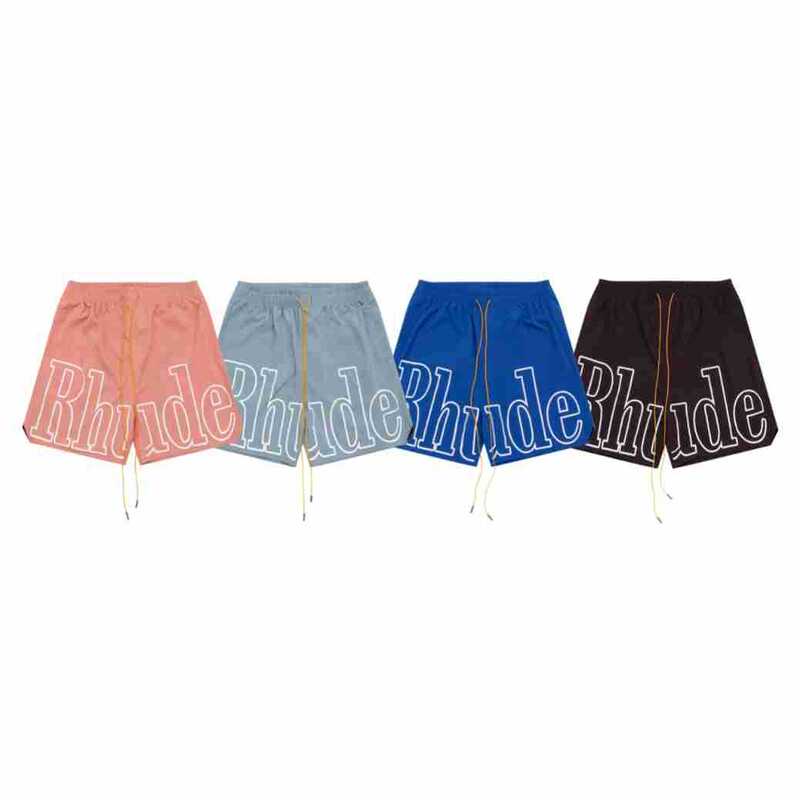 Cross-border European and American fashion brand RHUDE letter logo casual elastic sports shorts men's and women's American high street beach pants Cross-border European and American fashion brand RHUDE letter logo casual elastic sports shorts men's and women's American high street beach pants