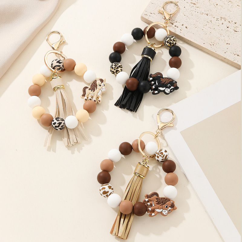 In-Stock European and American Monogram Silicone Beads, Wooden Beads, Wooden Pieces, Bracelets, Keychains, Tassel Keychains, Wristbands, Key Rings