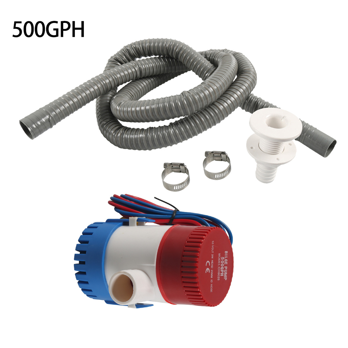 회색 파이프 배수 키트를 가진 500GPH bilge 펌프