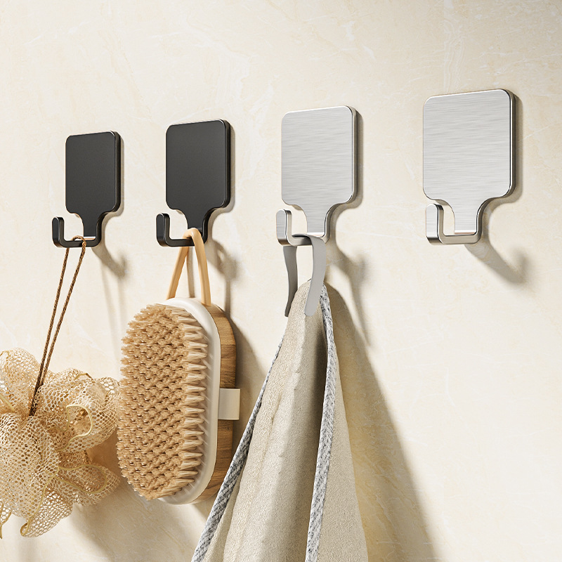 Cross-Border Stainless Steel Adhesive Hooks, No-Drill Bathroom and Kitchen Hooks, Over-The-Door Coat Hooks, Self-Adhesive Single Hooks, Strong Storage Hooks