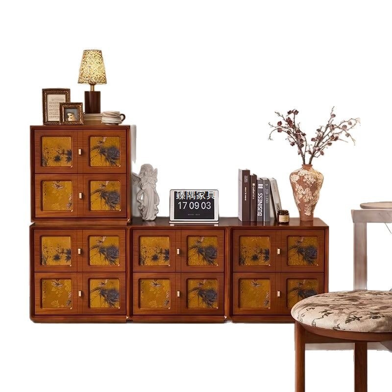 Gabinete combinado de módulo de armazón de madera maciza y hilo de nube medieval, gabinete de tarjeta de sala de estar, nuevo gabinete de televisión chino, gabinete de cabezal de cama combinado