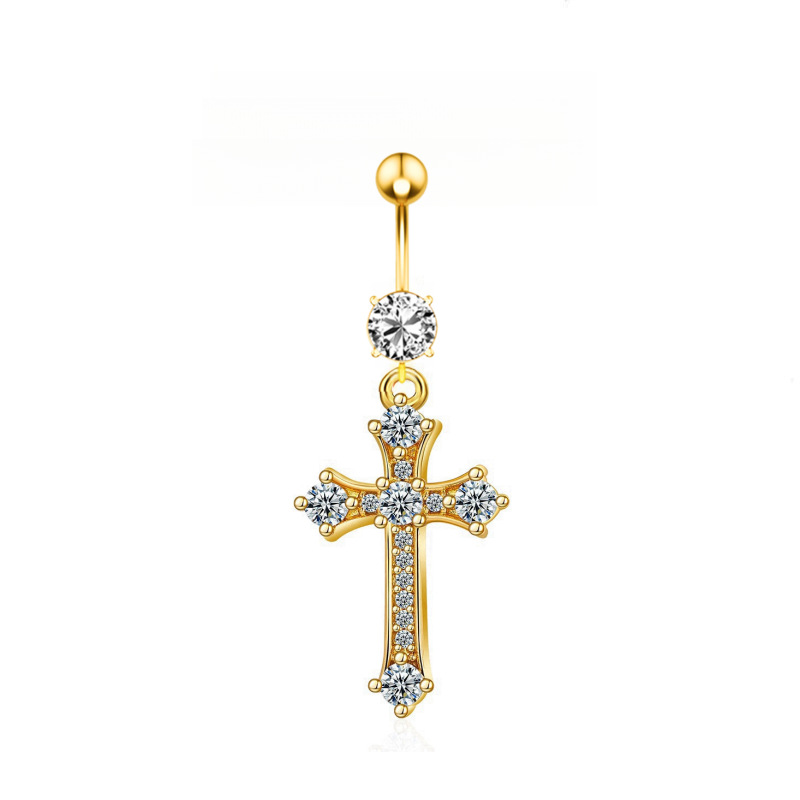 Cross Copper Inlaid Zircon Belly Button Ring - 4 Gold Tone 2024 Summer Collection detail image 10