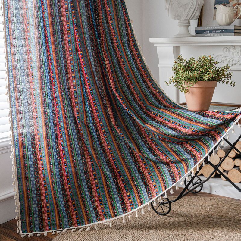 Bohemian Striped Printed Cotton Linen Fabric Kitchen Curtain Semi-Blackout Feng Shui Curtain Bohemian Striped Printed Cotton Linen Fabric Kitchen Curtain Semi-Blackout Feng Shui Curtain