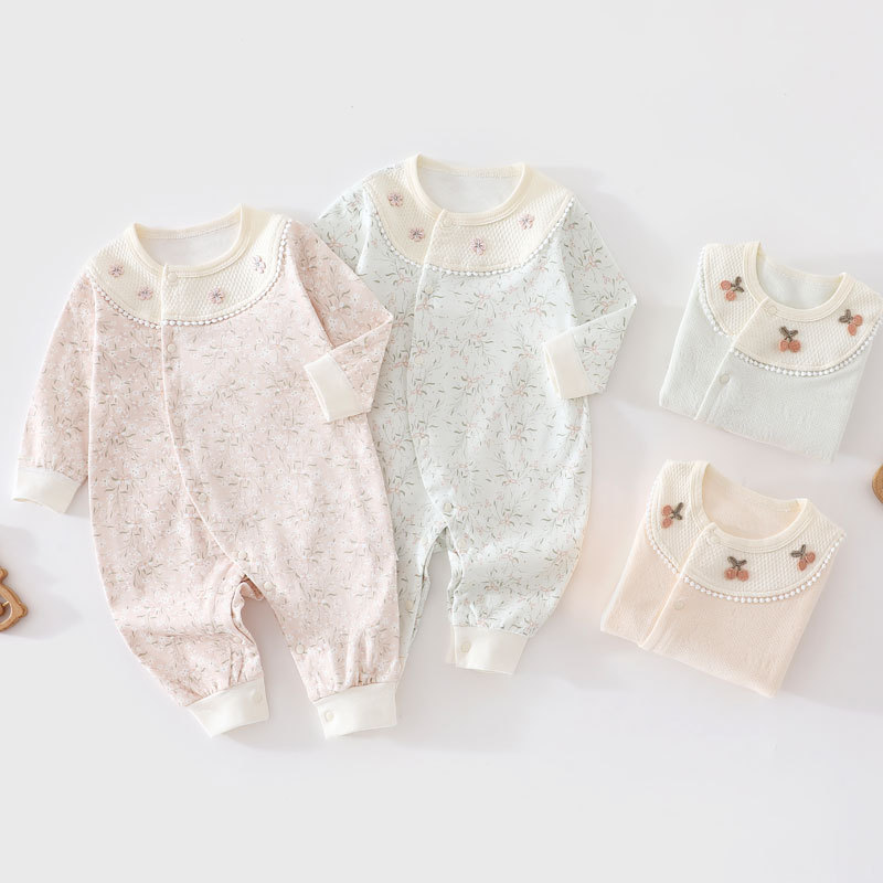 Class A pure cotton baby jumpsuit, newborn romper, spring and autumn stylish baby girl base layer, suitable for all seasons