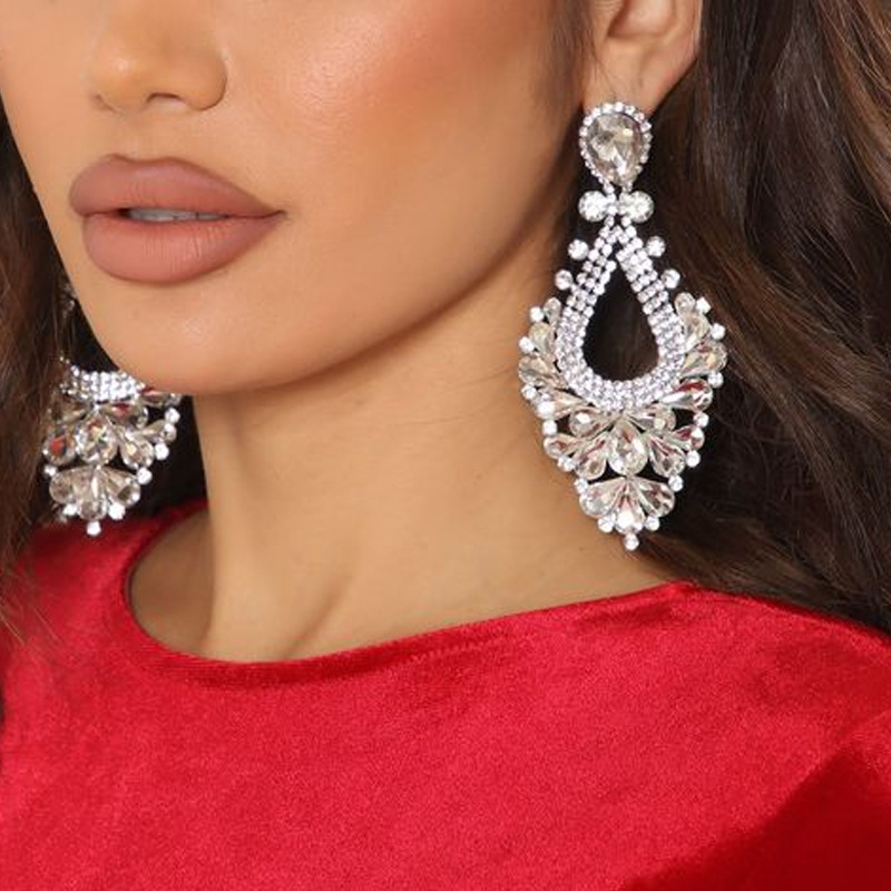 Fashion Water Droplets Rhinestone Drop Earrings Hollow Out Crystal Earrings 1 Pair