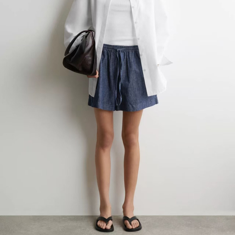Cos Style Women's Clothing Mall Same Style Standard Fit Drawstring Denim Shorts Cotton Linen Blue 2026 Summer New Arrival Cos Style Women's Clothing Mall Same Style Standard Fit Drawstring Denim Shorts Cotton Linen Blue 2026 Summer New Arrival