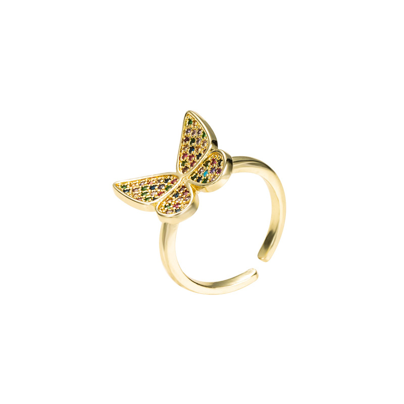 Fashion Butterfly Shaped Copper Gold Plated Diamond Open Ring display picture 6