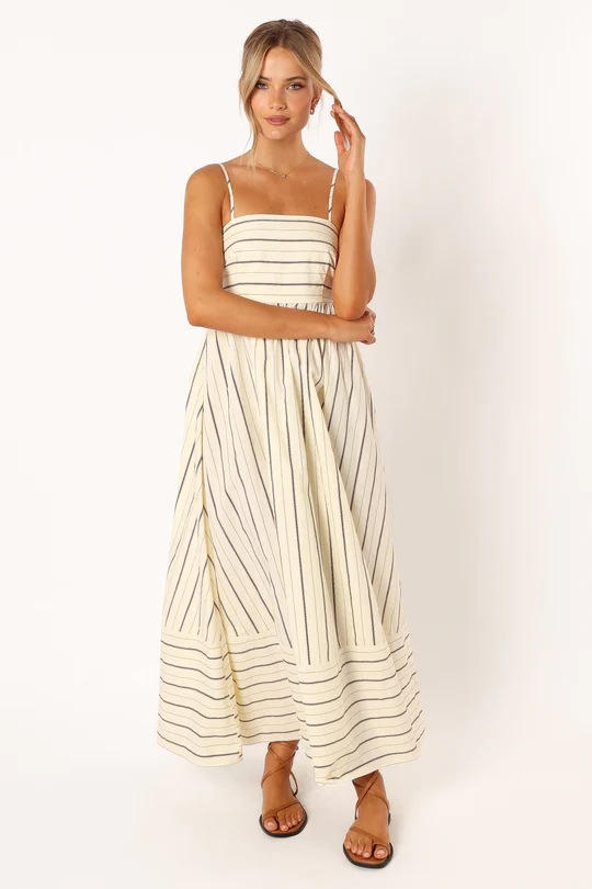 Women's Striped Sling Backless Dress Fresh Style Swing Model Spring Summer_ecoleips.com
