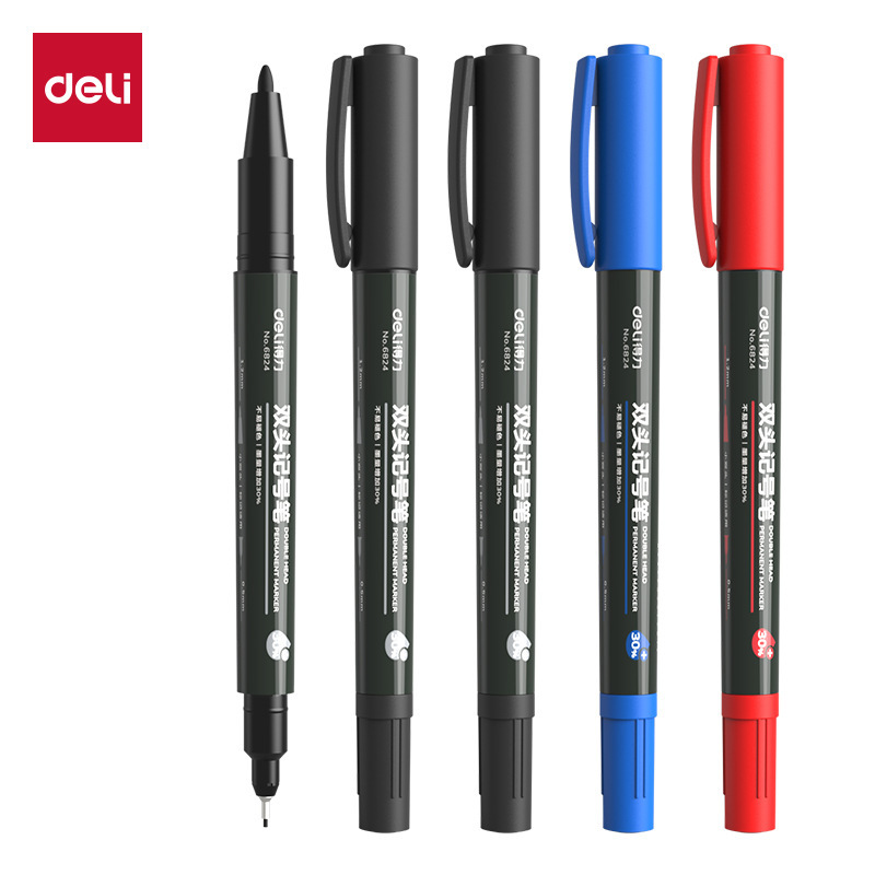 Deli 6824 Small Double-Headed Oil-Based Marker Pen for Children, Outlining Pen, Cd Disc Marking Pen, Marker Pen 6881