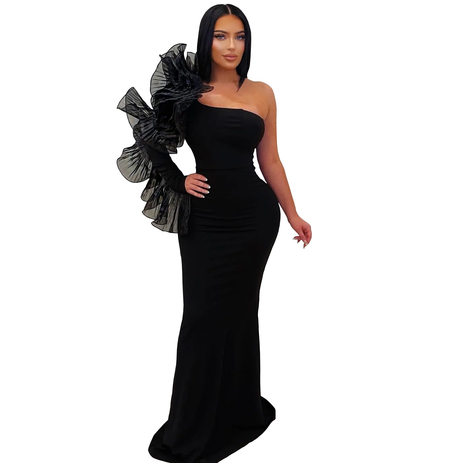 C7610 Aliexpress transfronterizo Amazon Europa y América de moda moda femenina temperamento elegante de manga de encaje simple vestido delgado