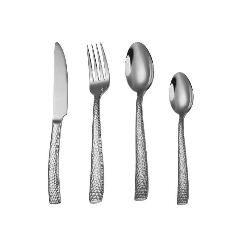 Amazon's Popular Hammered Western-Style Knife, Fork and Spoon, Creative Snake-Patterned Leather Handle, Stainless Steel Steak Knife, Fork and Dessert Spoon