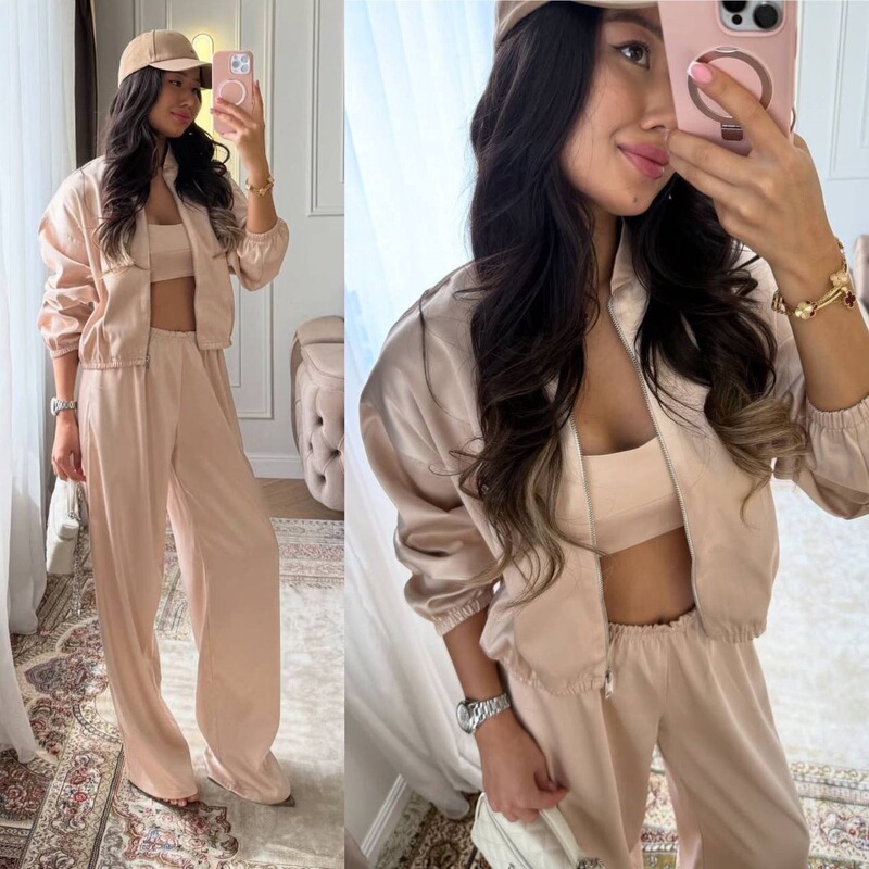 Cross-Border European and American Casual Fashion Set, Solid Color Long-Sleeve Zip-Up Cardigan Jacket, Elastic Long Pants, Women's Two-Piece Set Cross-Border European and American Casual Fashion Set, Solid Color Long-Sleeve Zip-Up Cardigan Jacket, Elastic Long Pants, Women's Two-Piece Set
