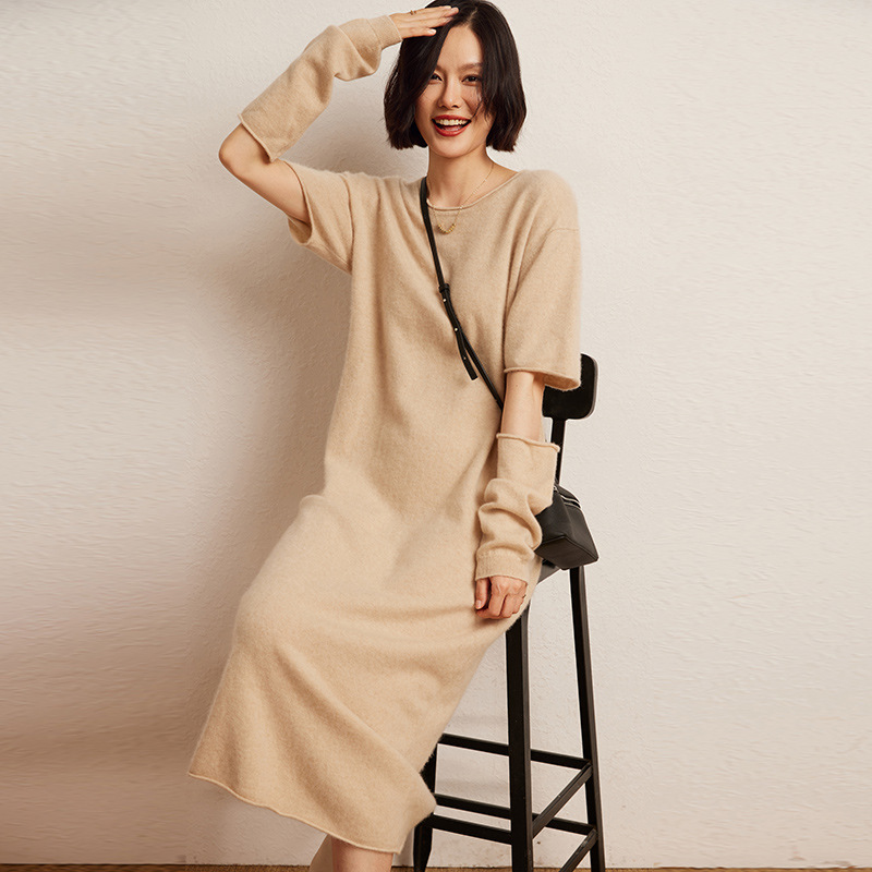 山羊绒连衣裙2025秋冬新款女长款圆领宽松内搭打底针织衫毛衣裙