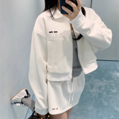 高品質オリジナルMIUミウファッショナブルなスタイルラペルジッパーショートジャケットレトロハーフスカートスーツ婦人服