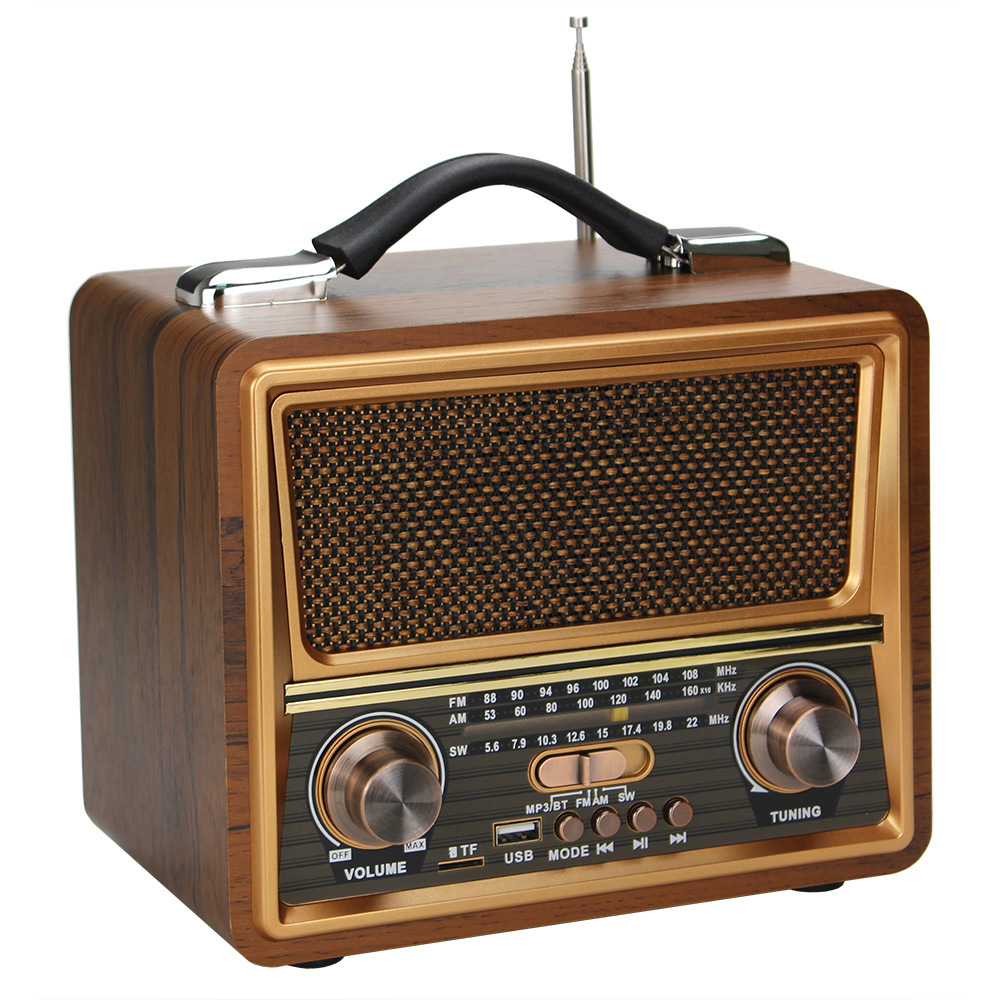 Exportación transfronteriza de radio multifuncional de madera retro altavoz bluetooth de tres bandas con tarjeta USB TF