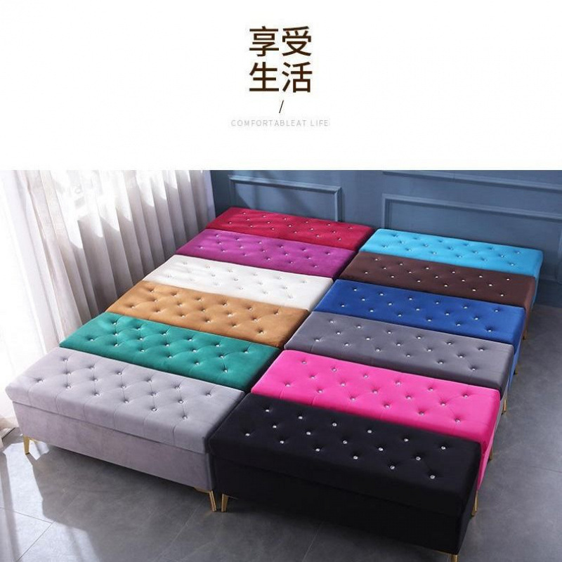 New model shoe-changing bench, velvet fabric end-of-bed storage bench, long bench for bedroom and entryway, light luxury rest bench for clothing stores and malls
