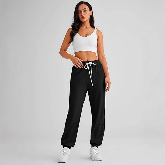 Women's High-Waisted Sweatpants, Loose Cuffed Jogging Pants, Adjustable Drawstring Leggings