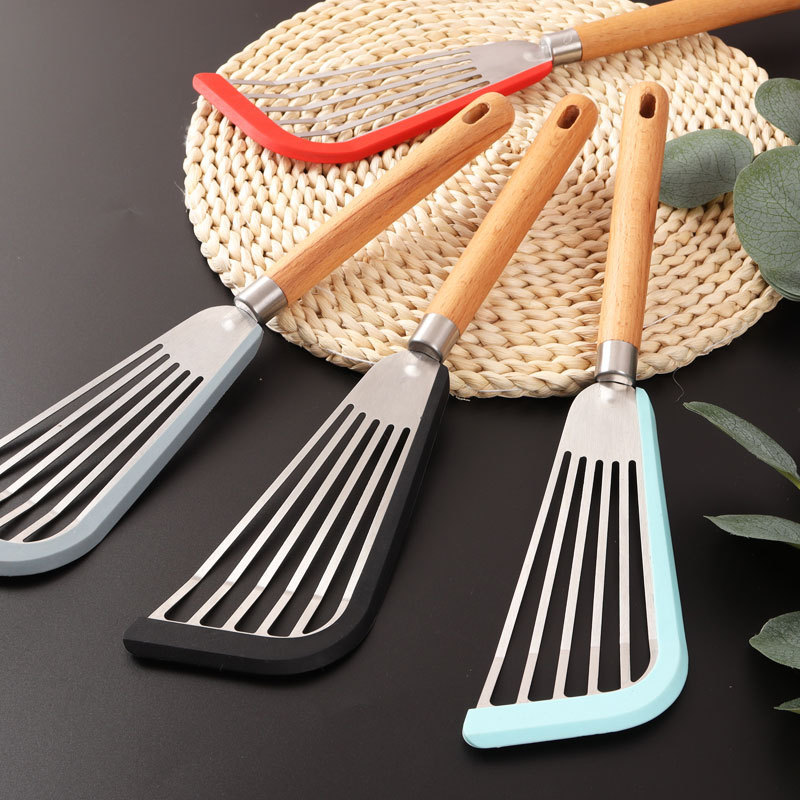 Mango transfronterizo de madera de pala de pesca de acero inoxidable filete de pesca de fugas de pesca de pala de cocina de herramientas de pesca de pesca de cocina