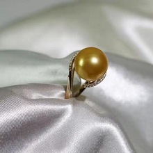 新款气质珍珠戒指时尚正圆微微瑕强光金色海水珍珠戒指高档首饰