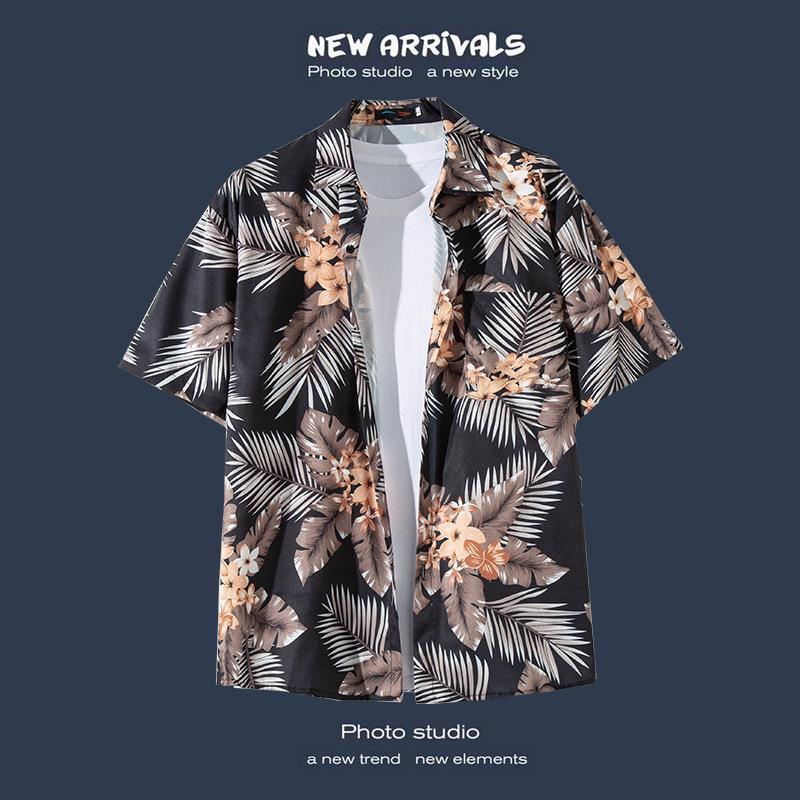 Camisas de manga corta estilo Hong Kong para hombres y mujeres, camisas florales de manga tres cuartos holgadas y delgadas de verano para playa hawaiana