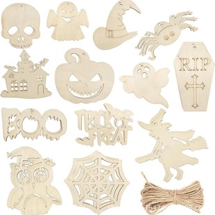 DIY New Halloween Atmosphere Decorative Wooden Sign Home Wall Decoration Holiday Decoration Wooden Hanging Sign Pendant