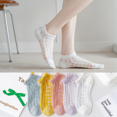 2021春夏新品船袜 女日系花边泡泡罗口卡丝袜 透气玻璃丝短筒女袜