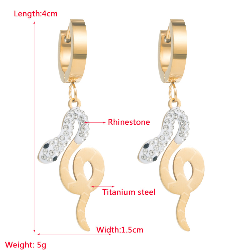 Fashion Snake Titanium Steel Earrings Plating Artificial Gemstones Stainless Steel Earrings