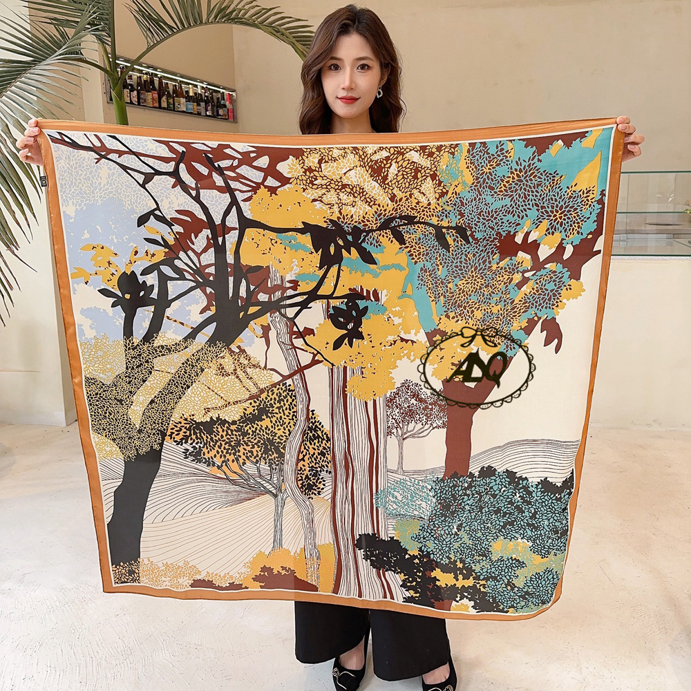 Camry Brocade Material Animal Pattern Summer, Spring, Autumn Season Women's Elegant Basic Lady Animal Camry Brocade Printing Silk Scarves
