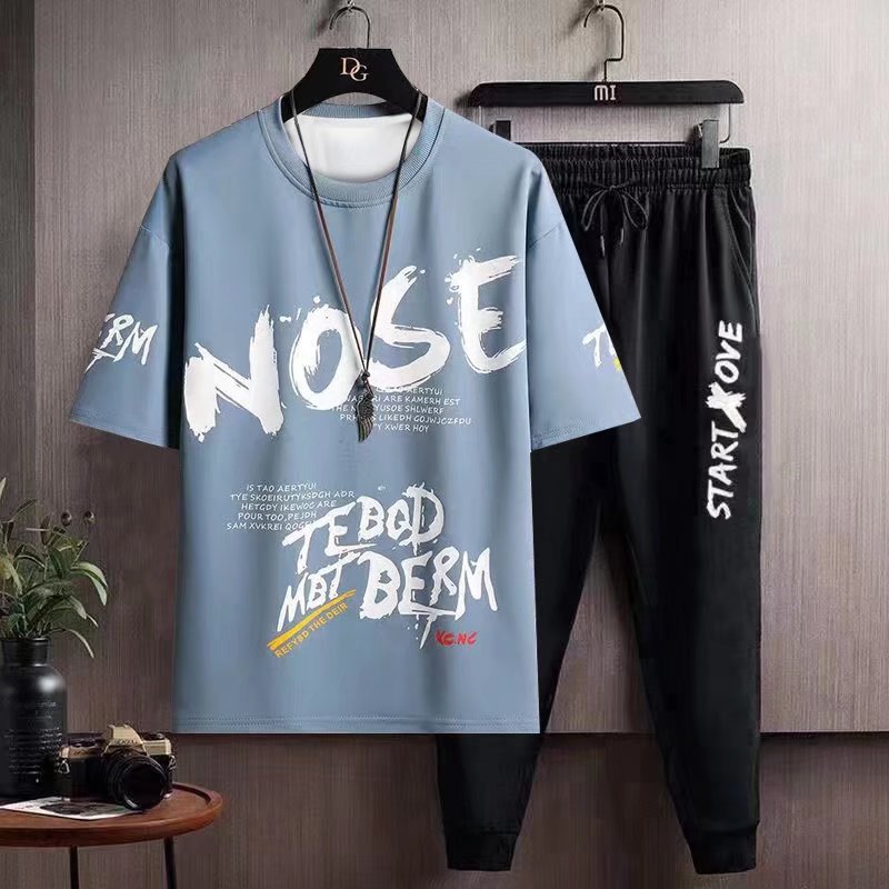 (2개) 캐주얼 세트 남성 여름 콜로테이션 핸섬 세트 남성 패션 반바지 반팔 여름 착용 남성용 루즈 스포츠웨어