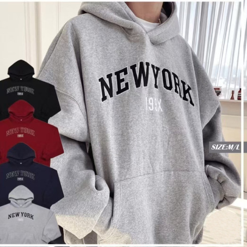 Pure cotton back collar American retro letter printed hooded sweatshirt for men and women autumn and winter loose hoodies versatile