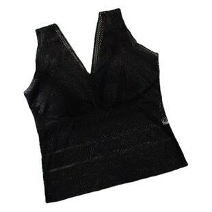 New Fat Plus Lace V-Neck Sling Vest with Chest Pad Women's Underwear Push-up Beautiful Back Sexy Top for Outer Wear
