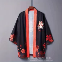 Кимоно-кардиган с лисой в китайском стиле Harajuku, улучшенный древний стиль Hanfu, тканое перо с рукавом три четверти, японское короткое пальто, тонкая шаль
