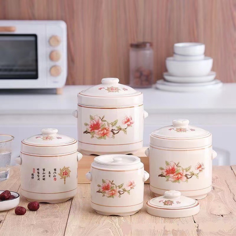 Ceramic Home Water Separator Double Lid Soup Pot with Cover, Bird's Nest Egg Cup, Dessert Cup, Soup Pot, Commercial Small Stew Pot