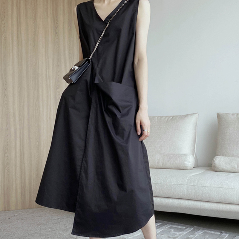 2023 Front and Back Design V-neck Sleeveless Dress Women's Summer Elegant Vests Dress