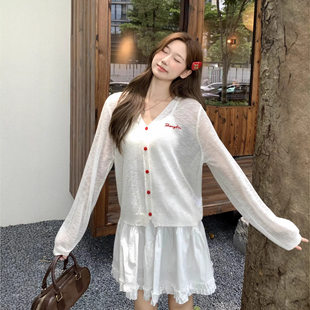 2127# Slightly see-through embroidered single-breasted cardigan for women 2026 new niche outer wear, beautiful bottoming and versatile cardigan