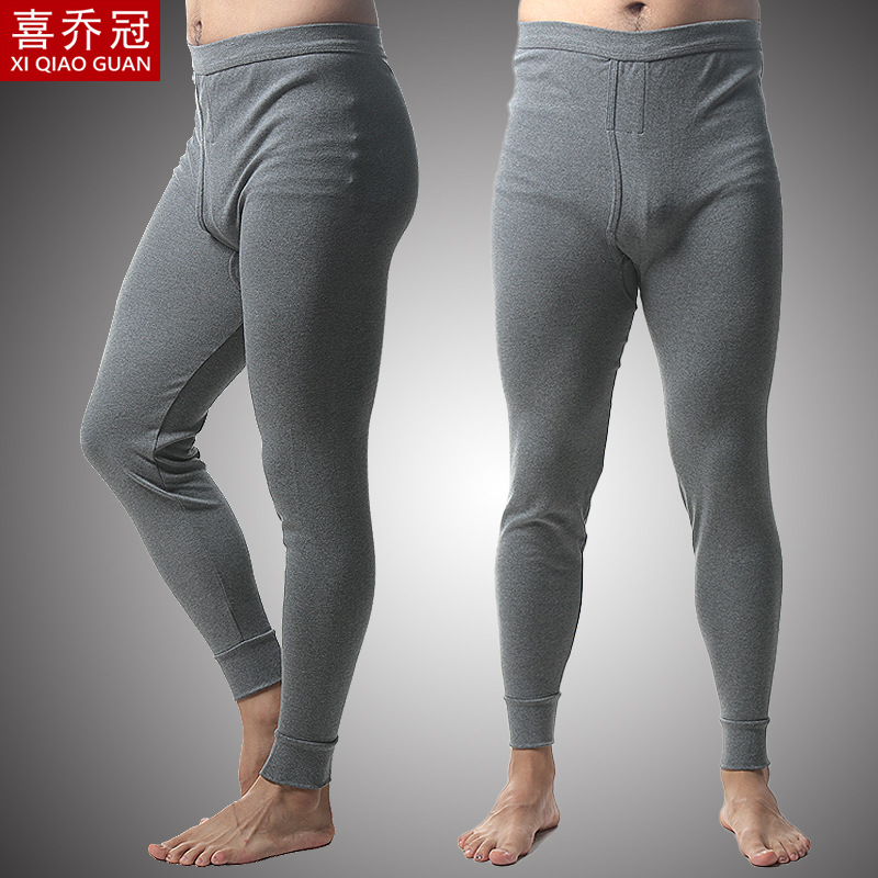 Men's thermal underwear, all-cotton, youth single-piece knitted thermal pants, thin, mid-high waist, women's base layer cotton long pants