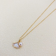 项链女跨境欧美韩版镶钻时尚珍珠银杏叶项链小众设计925银锁骨链