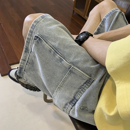 American Street Pants Men's Denim Shorts Men's Summer Thin Straight Leg Loose Wide Leg Casual Trend Brand Five-Pocket Pants
