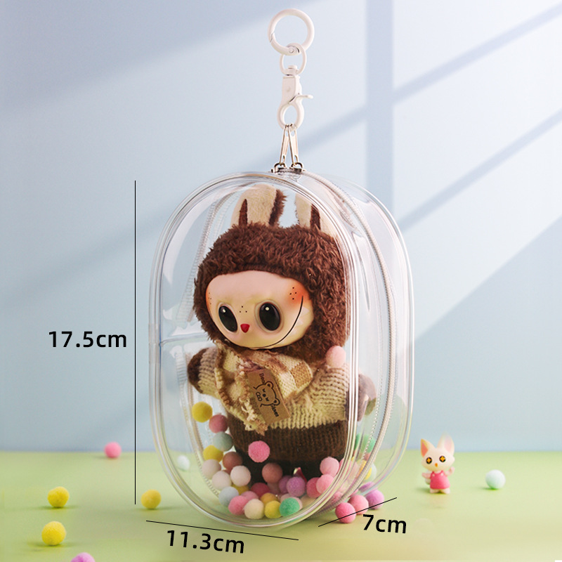 Thickened—pvc zipper [17.5cm] oval—transparent [bag + keychain + hair ball]