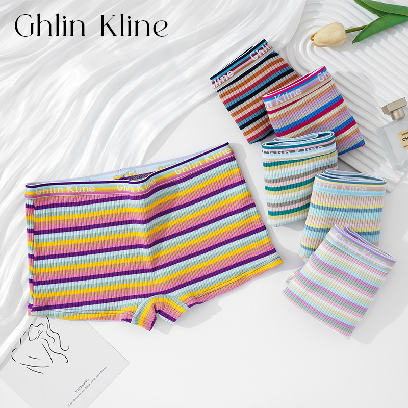 Calzoncillos Boxer a rayas retro Calzoncillos Boxer de cintura media para mujer moda europea y americana más ropa interior de algodón ropa interior sin exposición