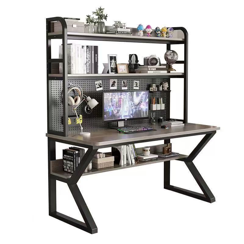 Solid Wood Computer Desk, Hole Board Desk, Bookshelf, Integrated Table, Simple Desktop E-Sports Table, Office Desk, Student Writing Desk