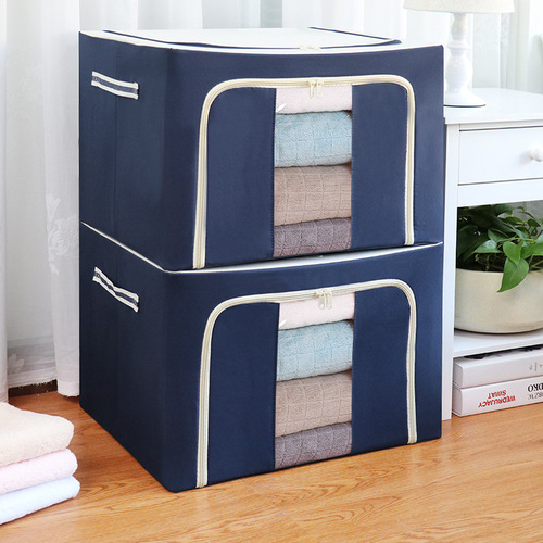 Pure Color Steel Frame Fabric Storage Cabinet Wardrobe Organizer Storage Box Transparent Storage Box for Blankets Clothes Storage Box
